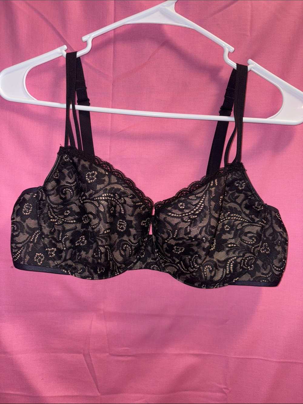 Soma Enticing Lift Balconette Black Lace Underwire with Floral Overlay